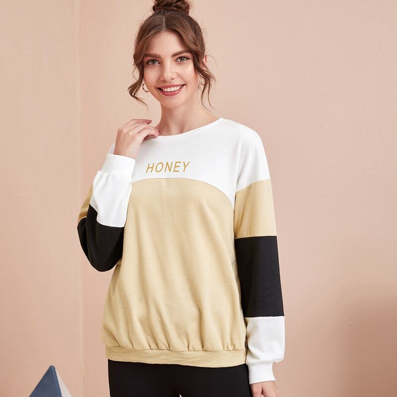 

Colorblock Letter Graphic Sweatshirt, Khaki