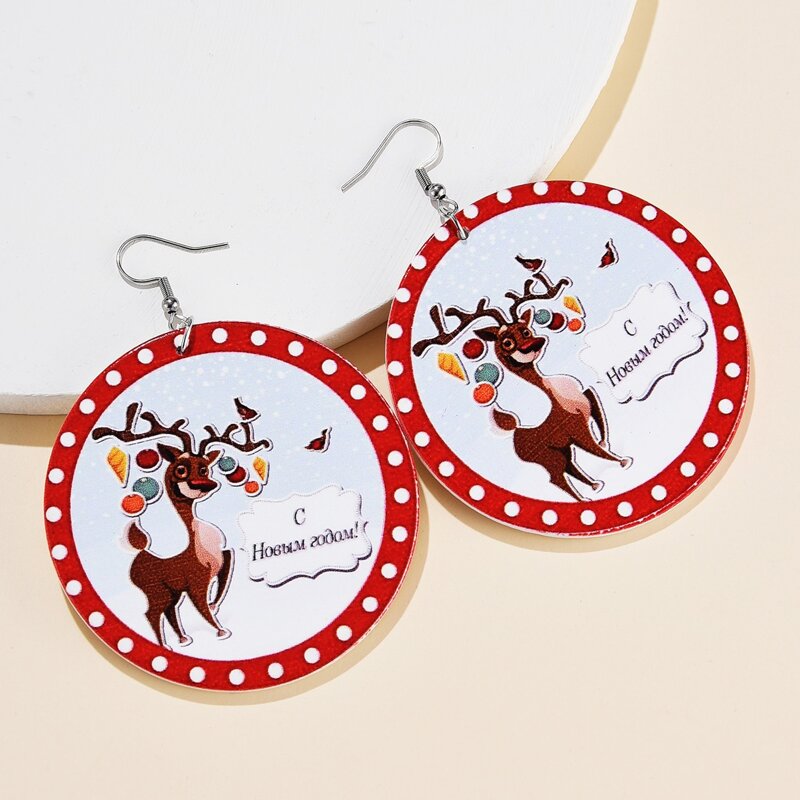 

Christmas Deer Round Drop Earrings, Multicolor
