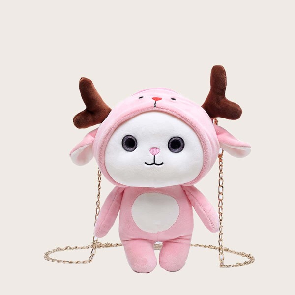 

Girls Cartoon Shaped Embroidered Detail Crossbody Bag, Pink