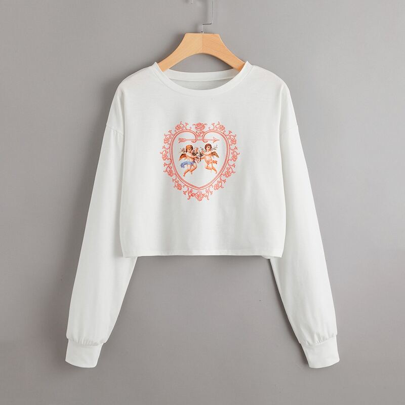 

Angel Graphic Crop Tee, White