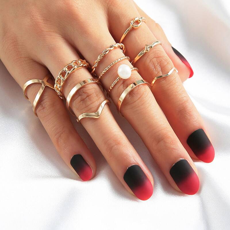 

10pcs Heart & Geo Ring, Gold