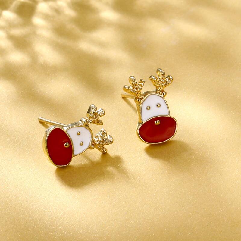 

Christmas Deer Stud Earrings, Red and white