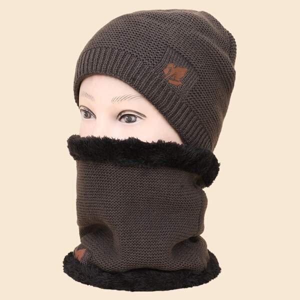 

Men Knit Hat With Scarf, Grey