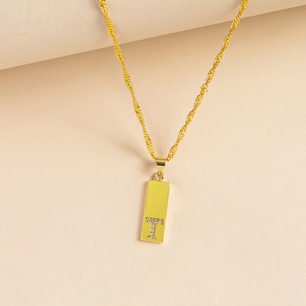 

Rhinestone Letter Charm Necklace, Gold