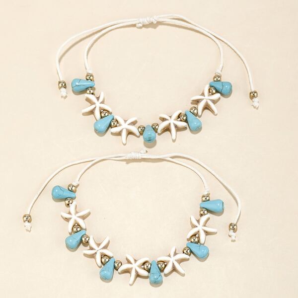 

2pcs Starfish Decor String Bracelet, Multicolor
