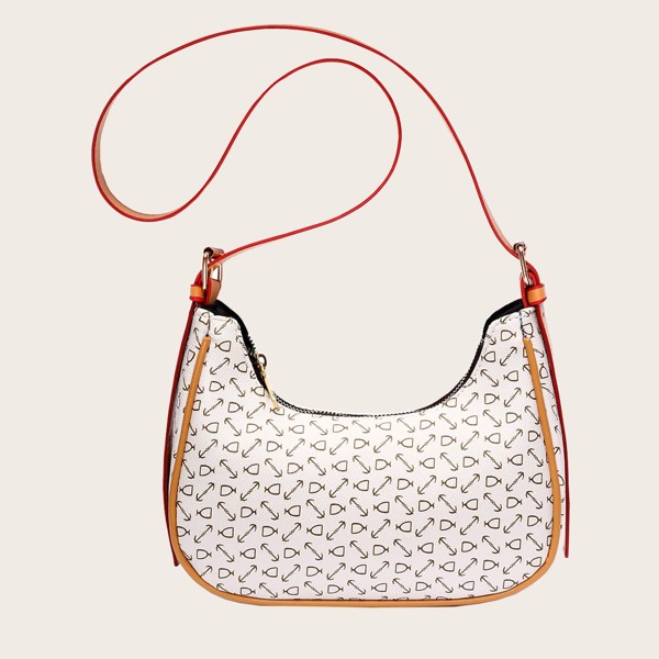 

Geometric Graphic Baguette Bag, Beige