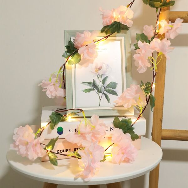 

1pc 2m String Light With 20pcs Flower Bulb, Yellow