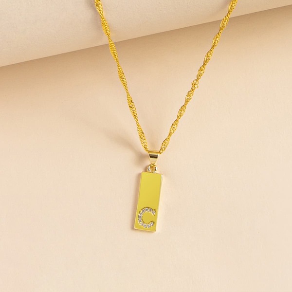 

Rhinestone Letter Charm Necklace, Gold