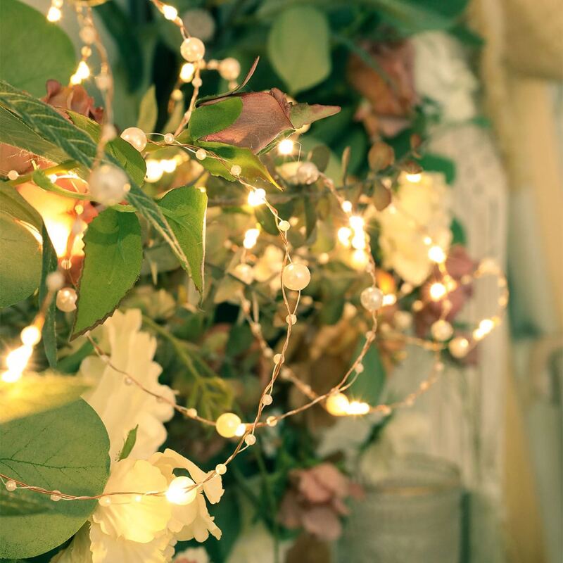 

1pc Faux Pearl Decor String Light, Yellow