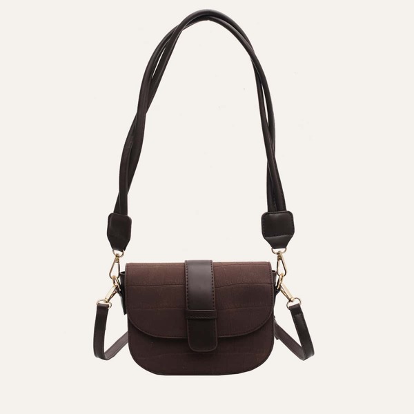 

Croc Embossed Flap Saddle Bag, Brown