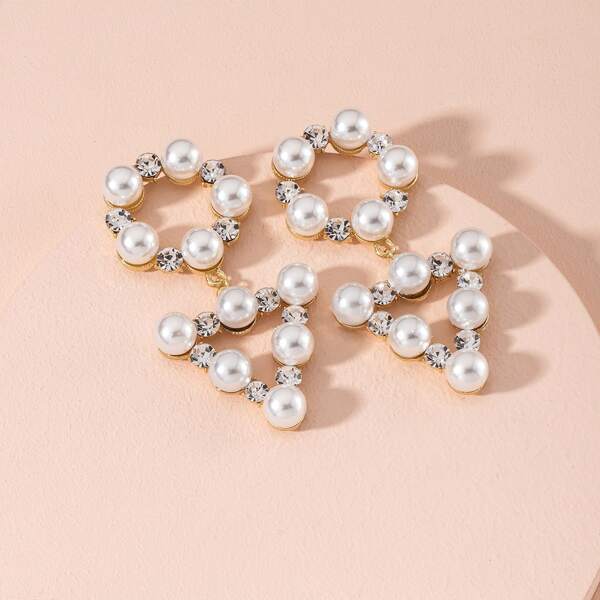 

Rhinestone & Faux Pearl Geo Drop Earrings, White
