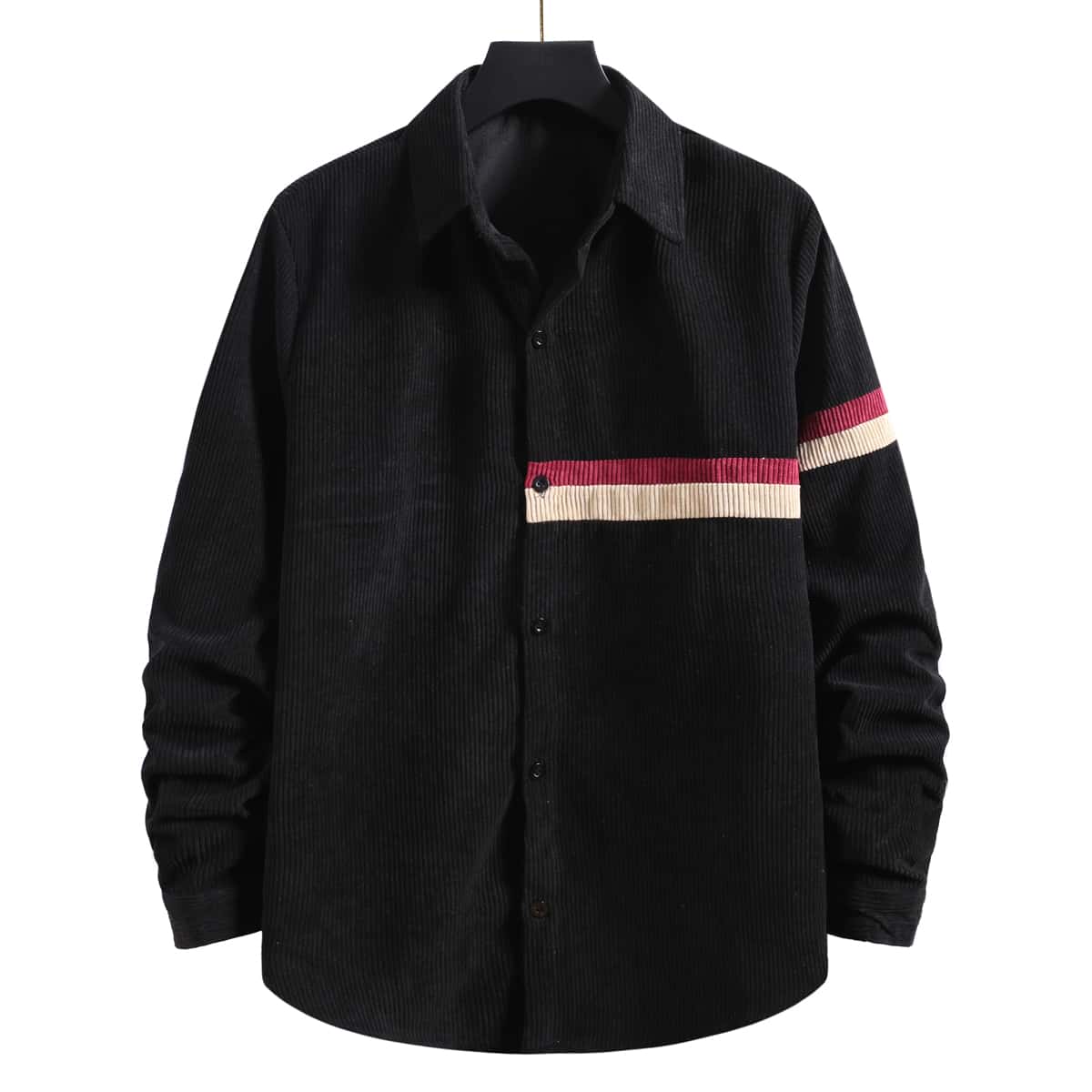 

Guys Corduroy Striped Button Front Overshirt, Black