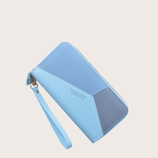 

Colorblock Zipper Around Purse, Blue