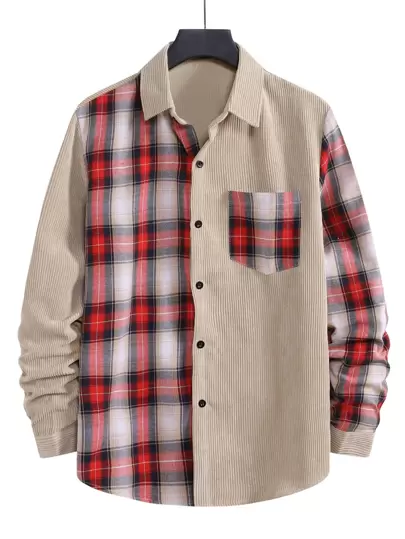 Camisas para hombre | Camisas para hombre Ofertas Online | ROMWE Camisa de hombres con retazo con estampado azteca | Mode de