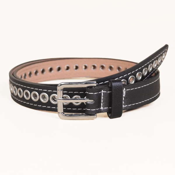 

Kids Eyelet Decor Metal Buckle Belt, Black
