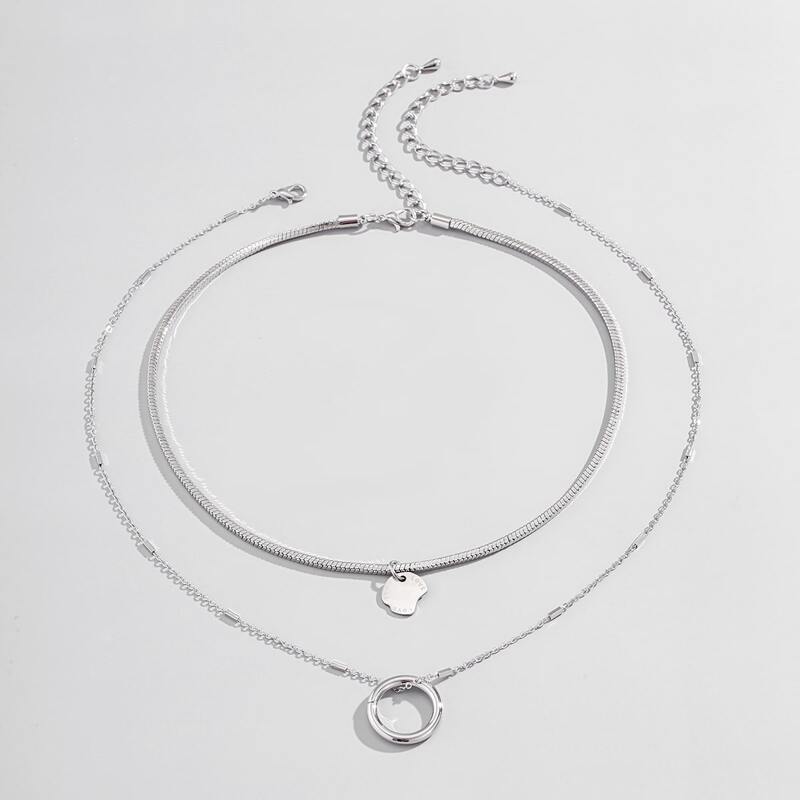 

2pcs Guys Round Charm Necklace, Silver