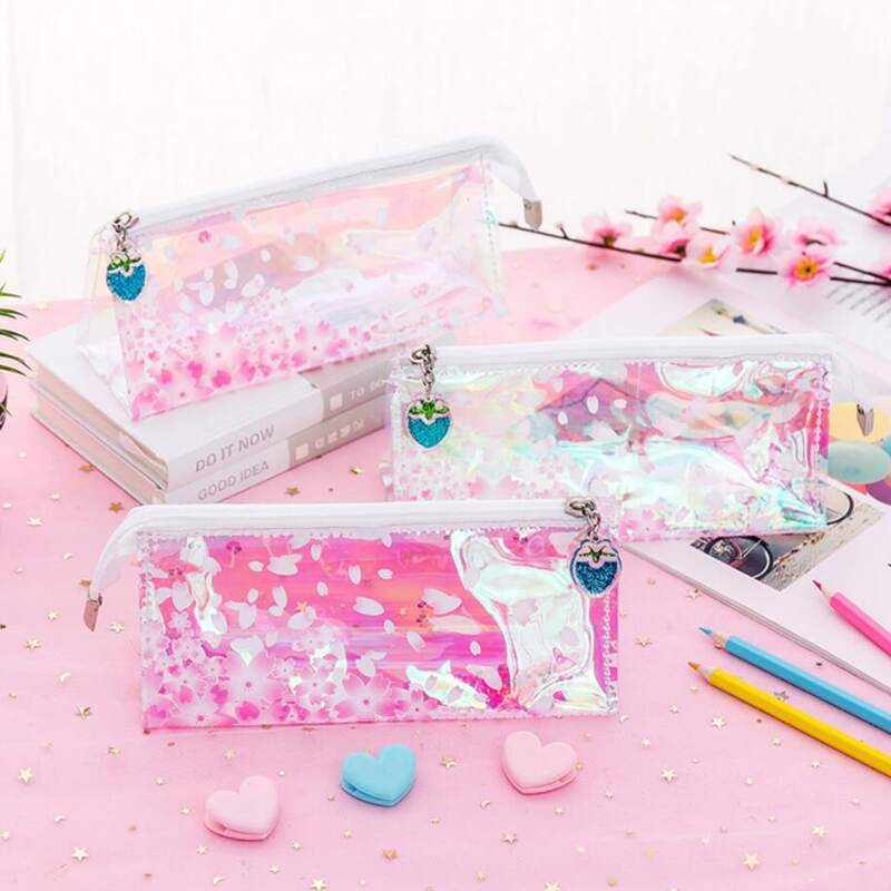 

1pc Random Floral Holographic Pencil Case, Multicolor