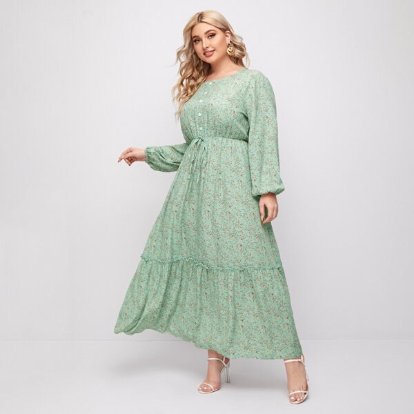 

Plus Ditsy Floral Knot A-line Dress, Mint green