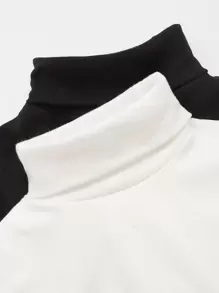 SHEIN Young Girl 2 Packs Turtle Neck Top - Black and White - View 3