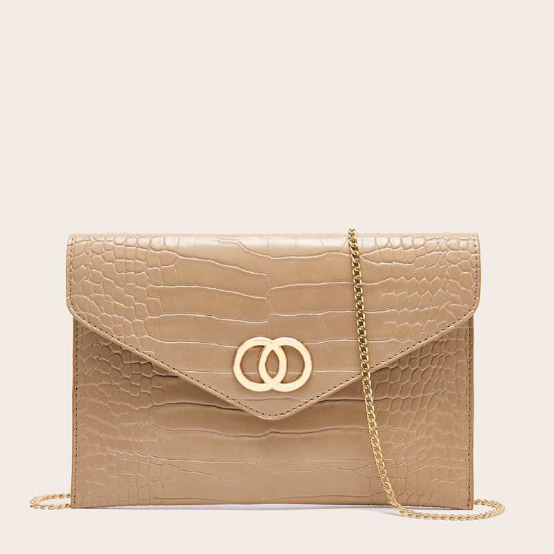 

Metal Decor Croc Embossed Clutch Bag, Apricot