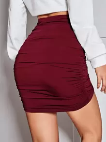 SHEIN Privé Váy Xù màu trơn Gợi cảm - Màu Đỏ Sâu - Xem 2