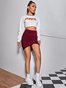 SHEIN Privé Váy Xù màu trơn Gợi cảm - Màu Đỏ Sâu - Xem 3