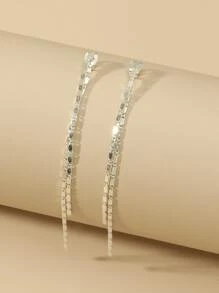 Metal Long Strip Threaded Earrings - Silver - View 3