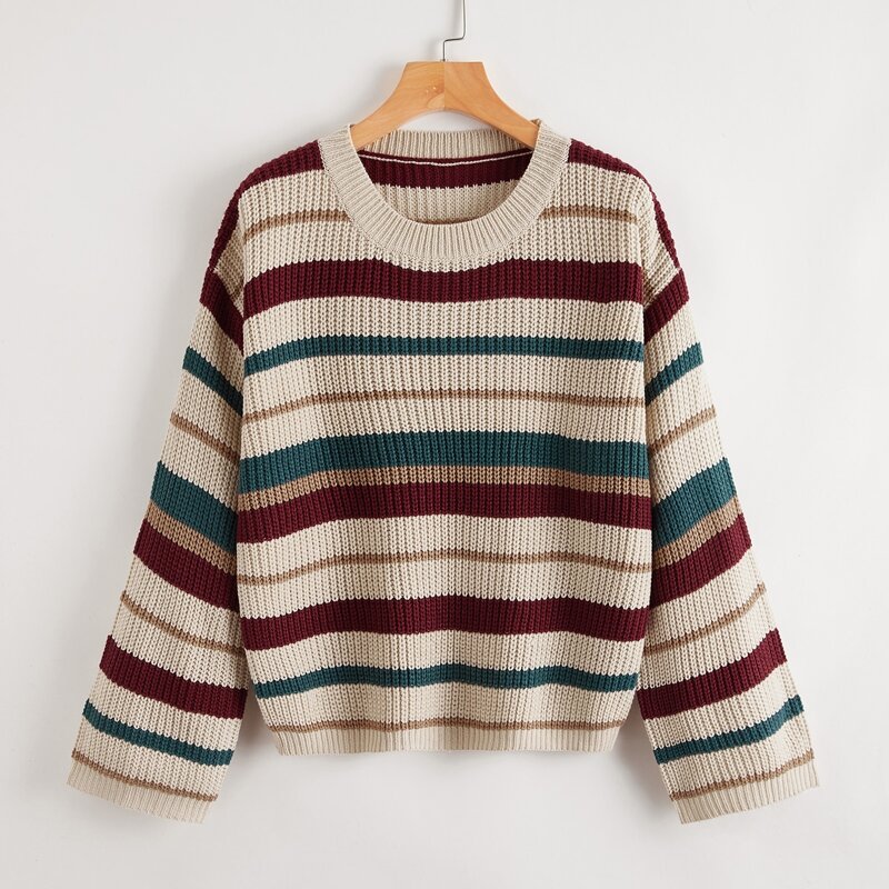 

Striped Drop Shoulder Sweater, Multicolor