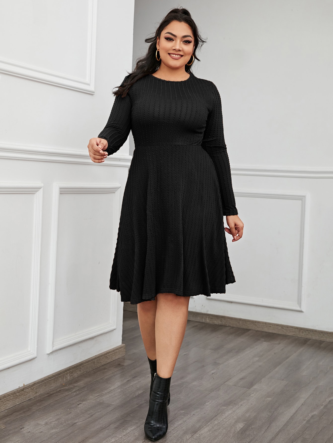 Plus Asymmetrical Hem Cable Knit Dress thumbnail