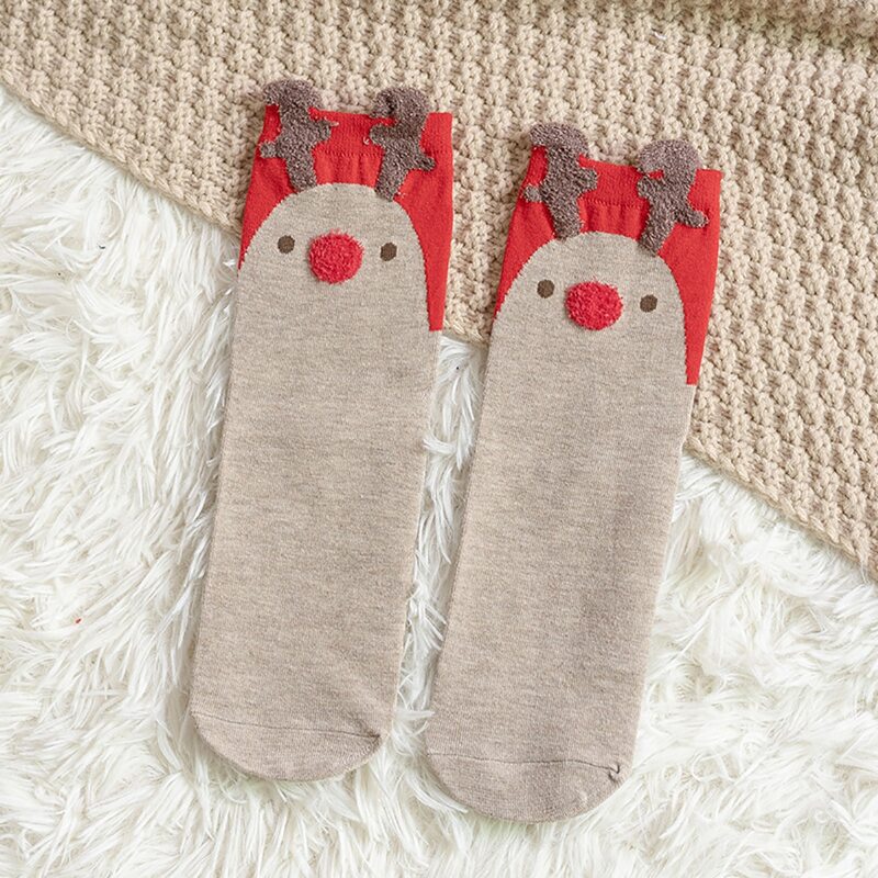 

Christmas Deer Pattern Socks, Red