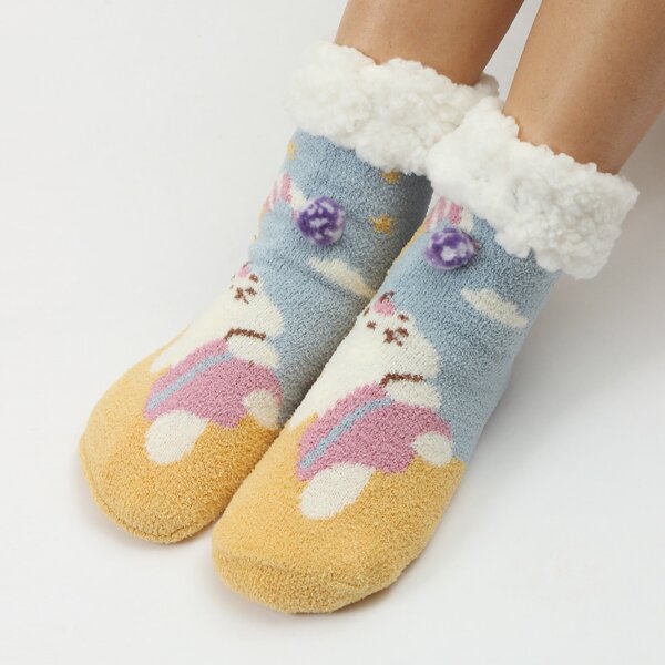 

Pom Pom Decor Cartoon Graphic Socks, Multicolor