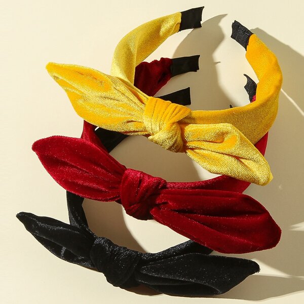 

3pcs Girls Bow Knot Decor Velvet Hair Hoop, Multicolor