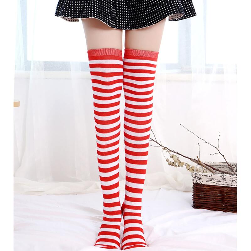 

1pair Stripe Over-the-knee Socks, Red and white