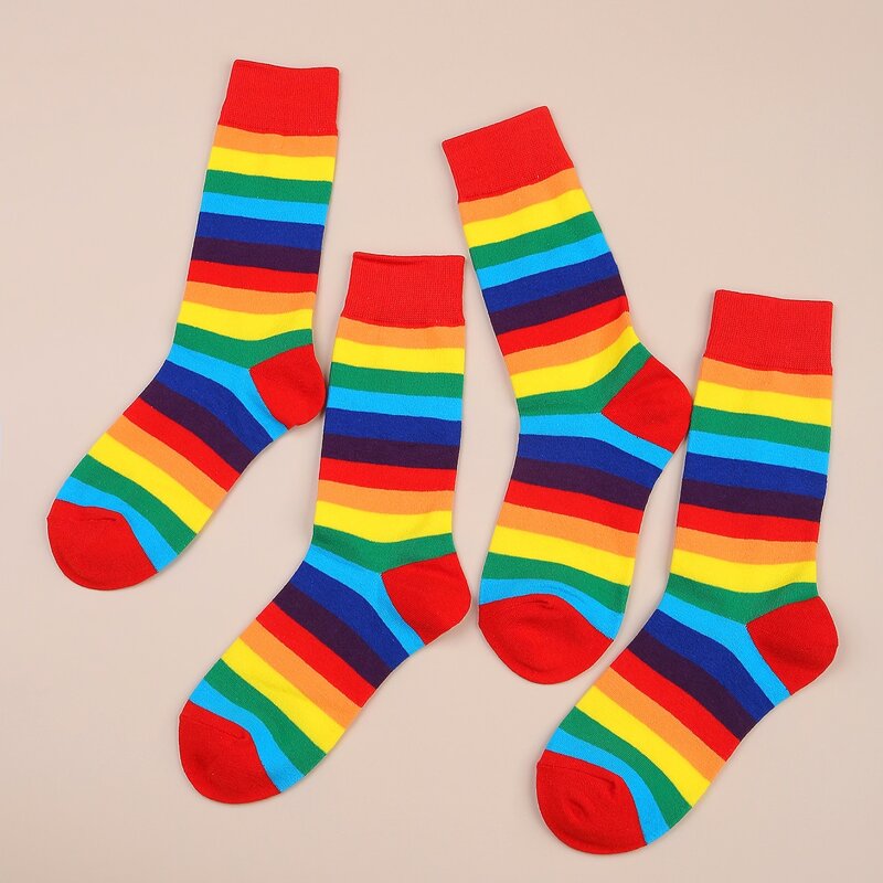 

1pair Rainbow Stripe Crew Socks, Multicolor
