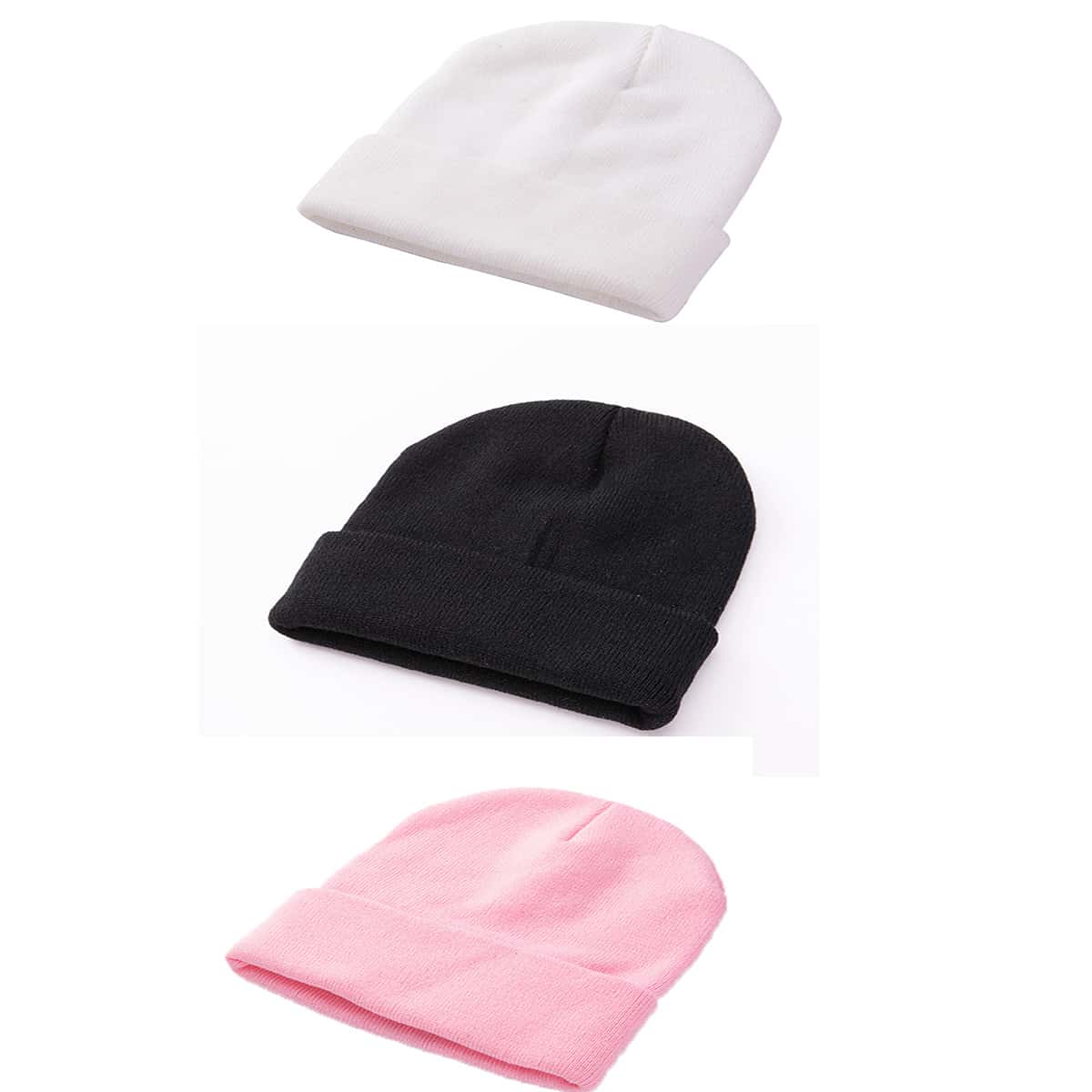 

3pcs Plain Knitted Beanie, Multicolor
