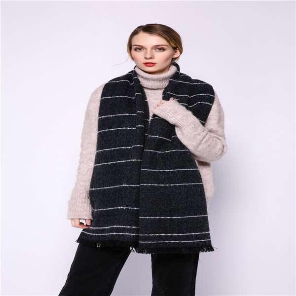 

Striped Pattern Scarf, Black
