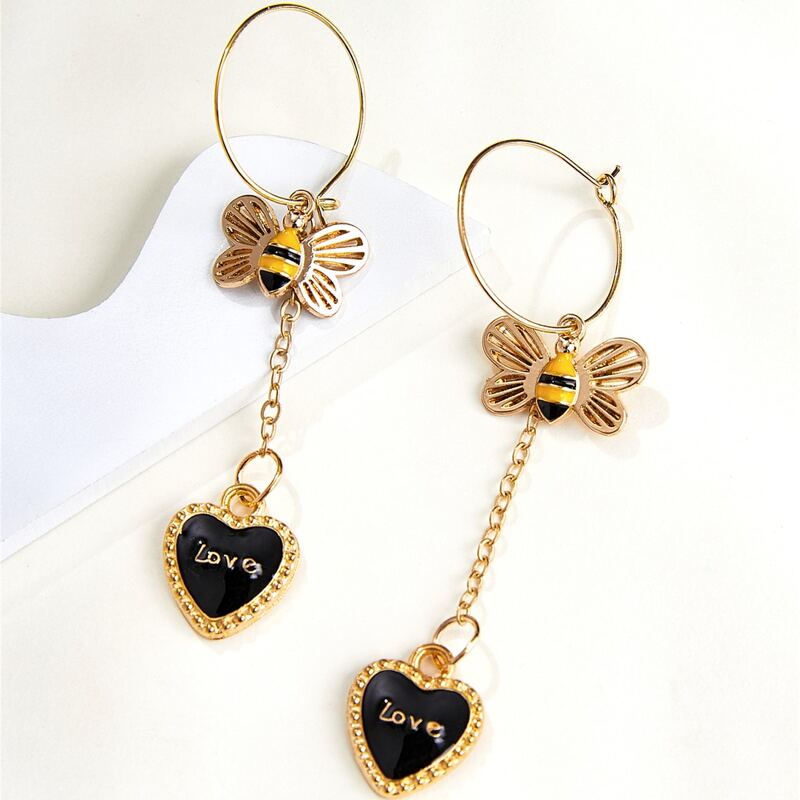 

Bee Decor Heart Drop Earrings, Gold