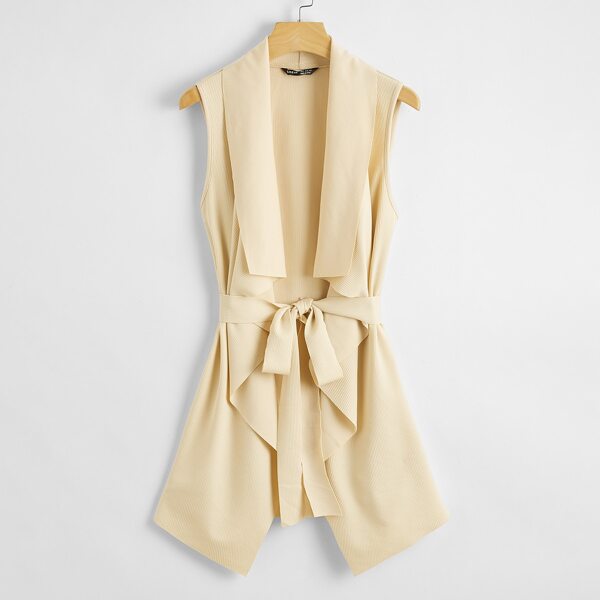 

Plus Waterfall Neck Belted Vest, Beige