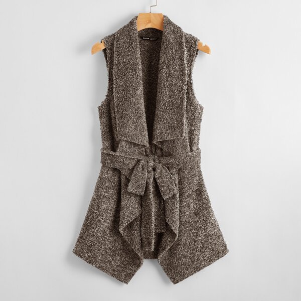 

Plus Waterfall Collar Self Belted Teddy Coat, Mocha brown