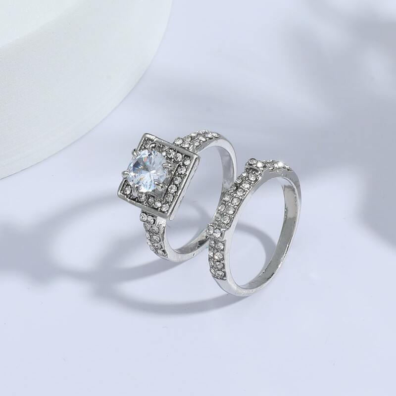 

2pcs Guys Rhinestone Decor Ring, Silver