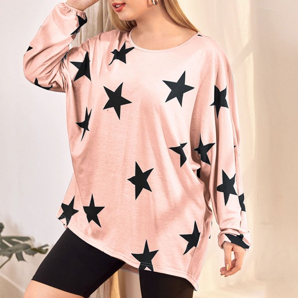 

Plus Star Print Batwing Sleeve Sweatshirt, Baby pink