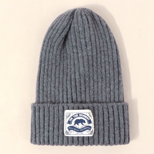

Letter Patch Beanie, Grey