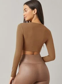 SHEIN BASICS Top crop algodón unicolor - Marrón - Ver 2