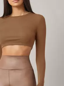 SHEIN BASICS Top crop algodón unicolor - Marrón - Ver 5