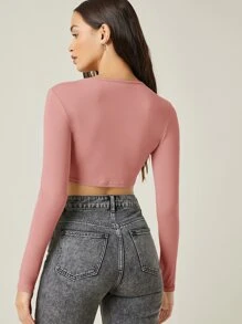 SHEIN BASICS Cotton Solid Crop Top - Dusty Pink - View 2
