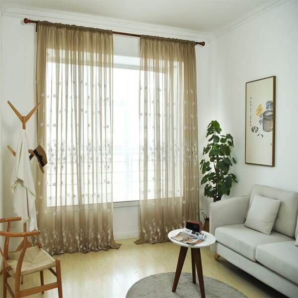 

Flower Embroidery Single Panel Curtain, Brown