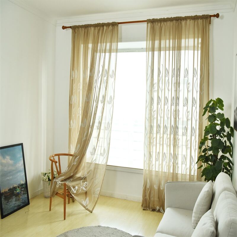 

Leaf Embroidery Single Panel Curtain, Brown