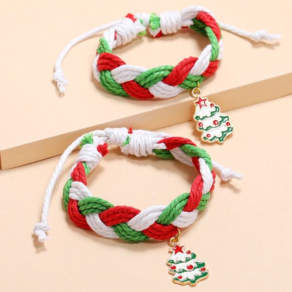 

2pcs Parent-Girls Christmas Bracelet, Multicolor