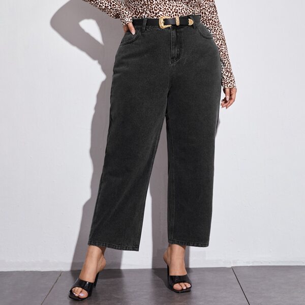 

Plus High Waisted Wide Leg Jeans Without Belt, Dark grey