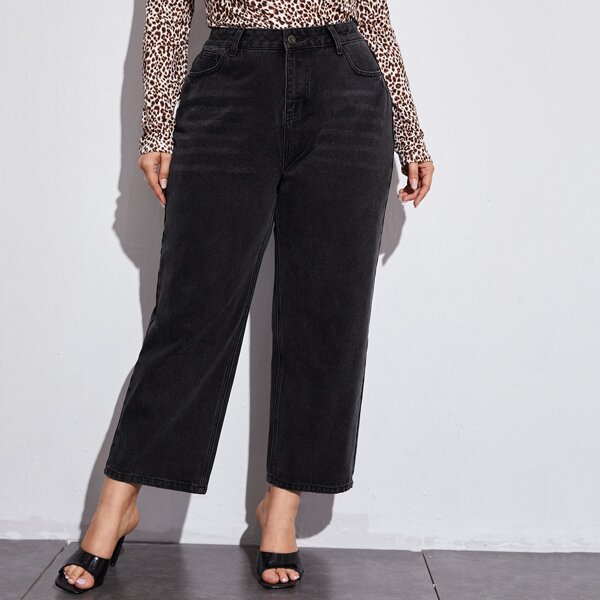 

Plus High Waisted Cropped Wide Leg Jeans, Black